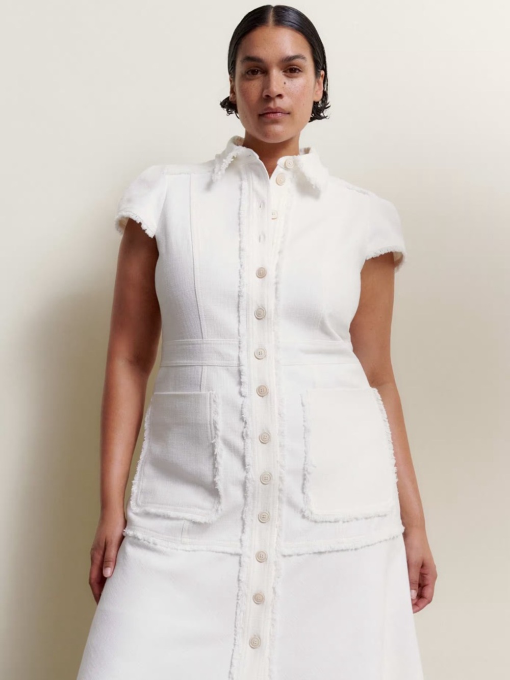 ME+EM Cotton-Blend Fringed Midi Dress White Size US 4 - Picture 3 of 14